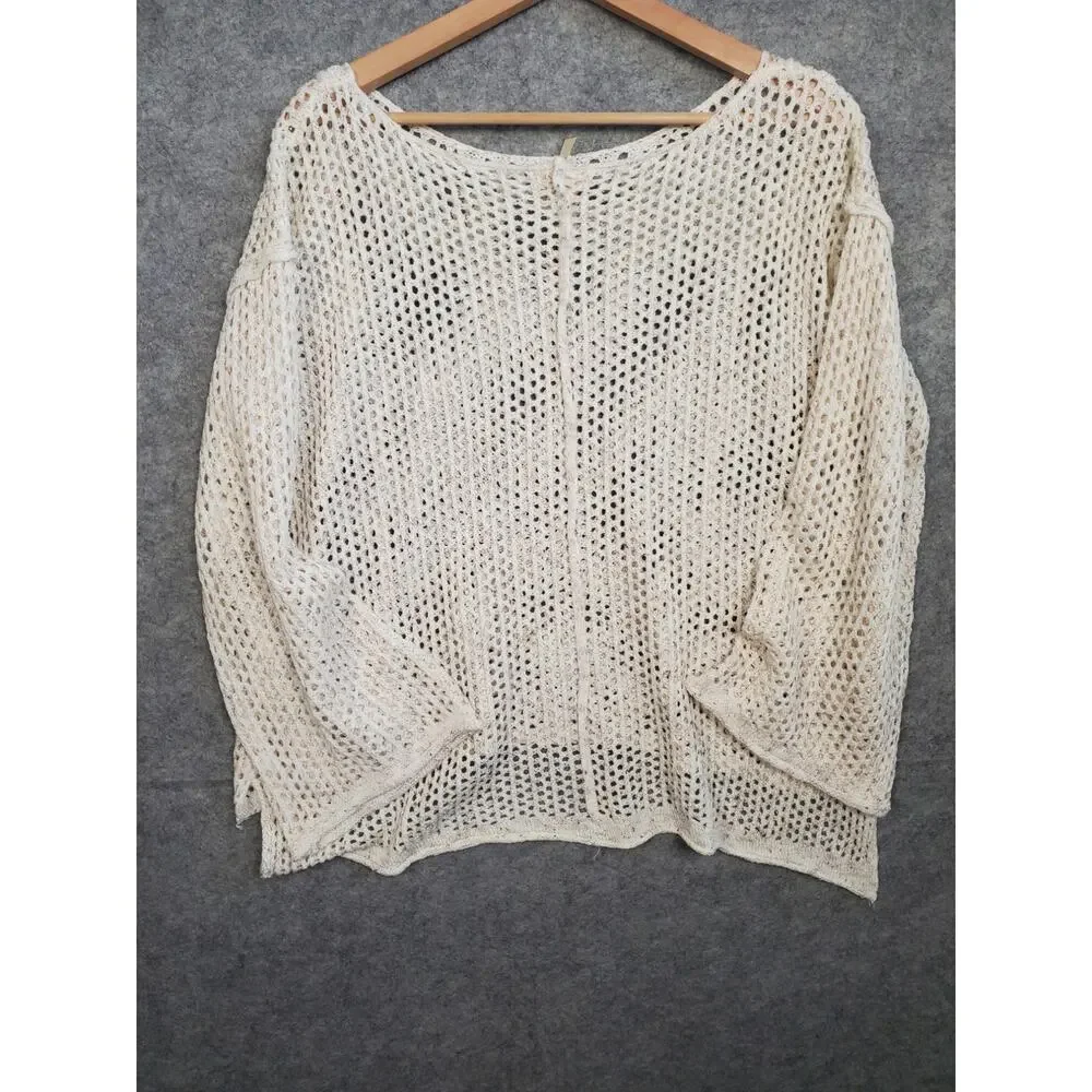 Women's POL Size Medium Cream Open Knit Boho Sweater Beach Coverup - Picture 2 of 7